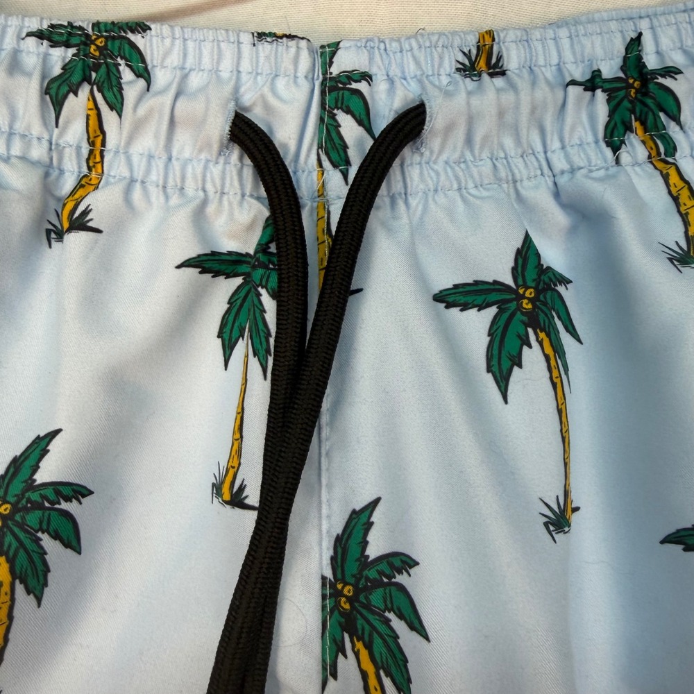WXYZ Mfg Co Mens Palm Tree Print Swim Trunks Light Blue Size Medium Tropical - Picture 3 of 7